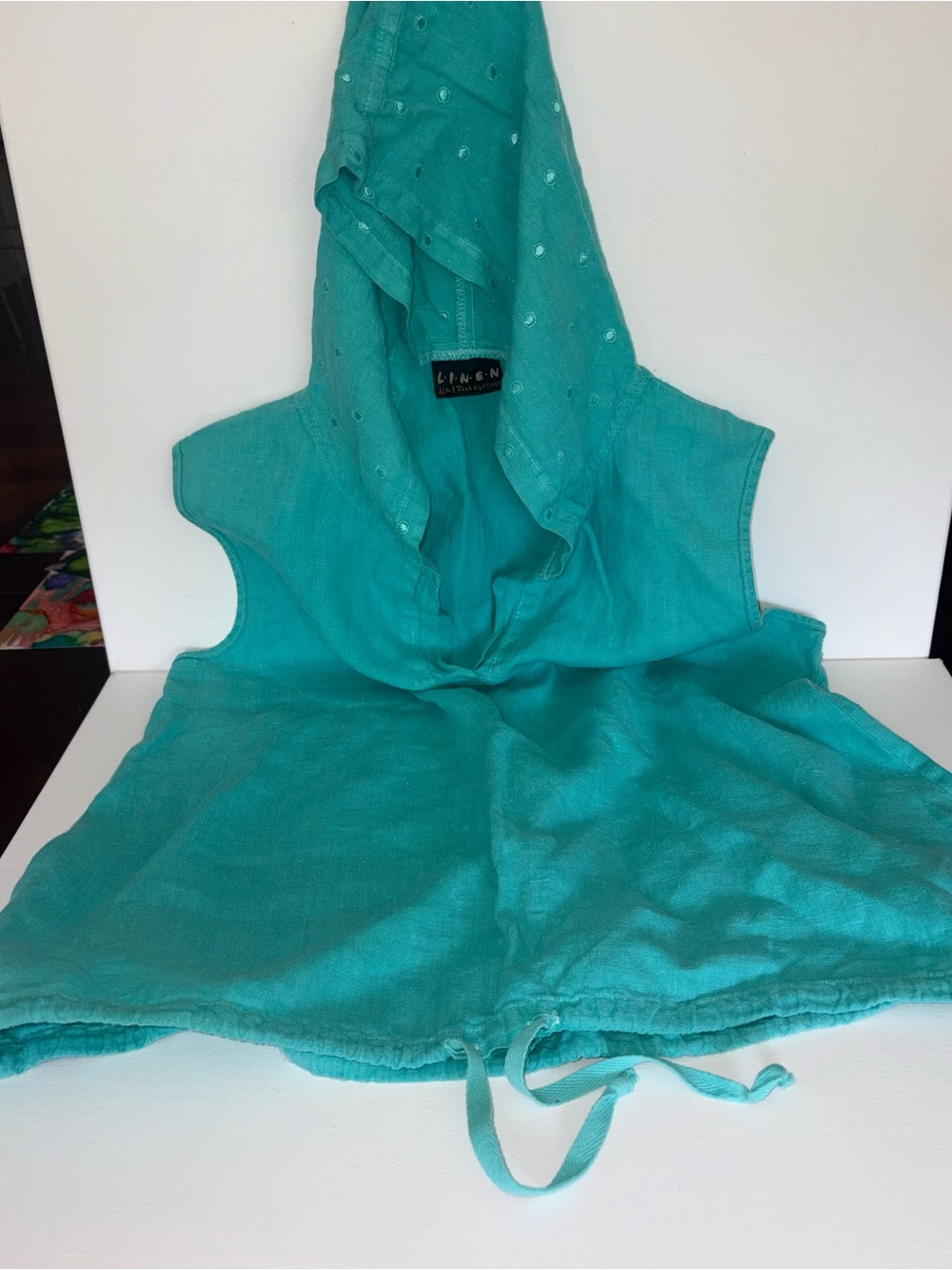 Linen Hooded Beach Cover-Up in Turquoise